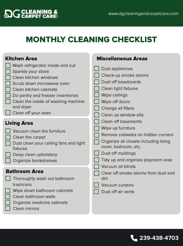monthly cleaning checklist dgcleaning